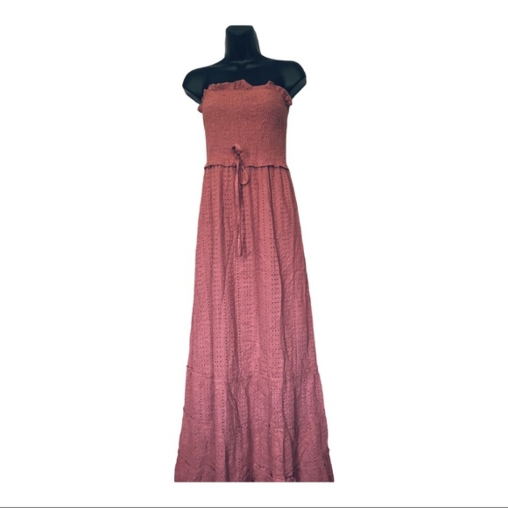 Jessica Simpson‎ mauve rose prairie strapless eyelet lace smock maxi dress sz XS